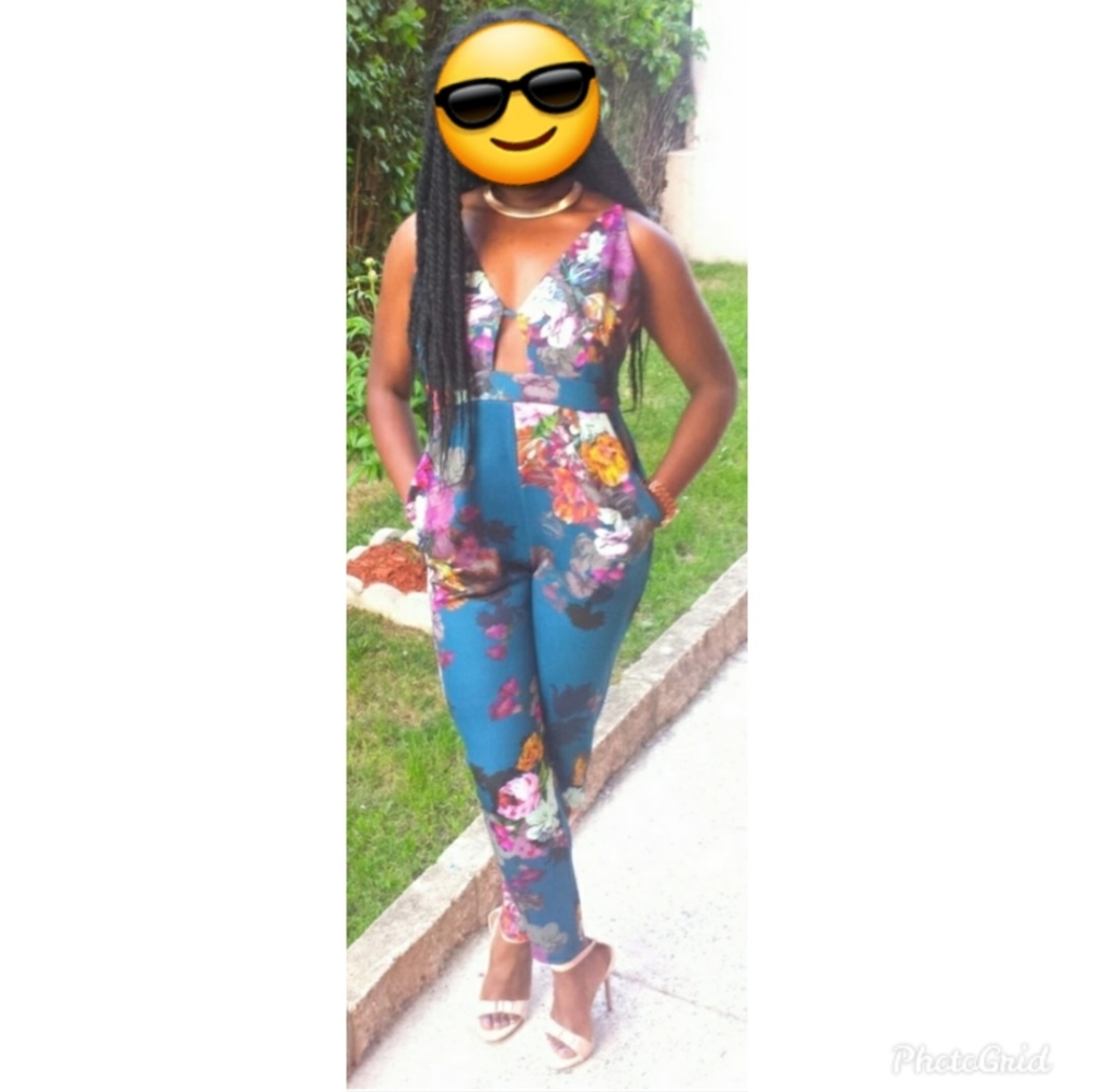 ASOS Floral jumpsuit with cut out and pockets